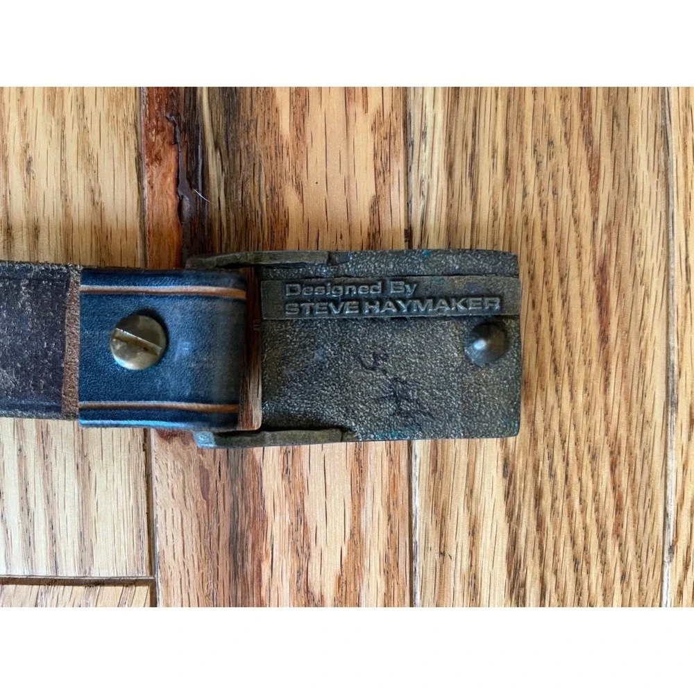 Steve Haymaker Vintage 70s Tooled Leather Belt Blue Floral Western Boho 35in